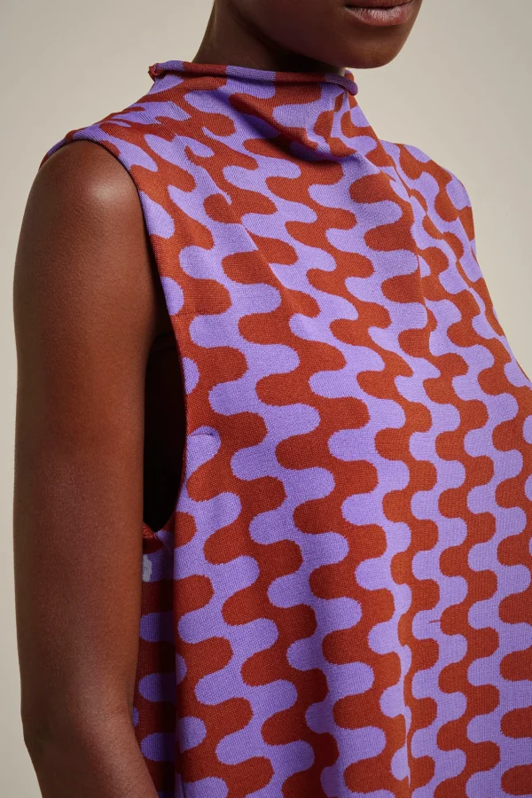 Sale Liviana conti Abito Jacquard Onde Ruggine/Uva